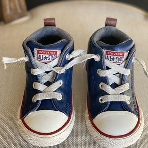 Leather Converse CTAS Street High Toddler sneakers. Blue leather sz 6. VGUC.